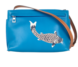 Fish T-Pouch, Leather, Blue, 061608, S/DB/E, 3*